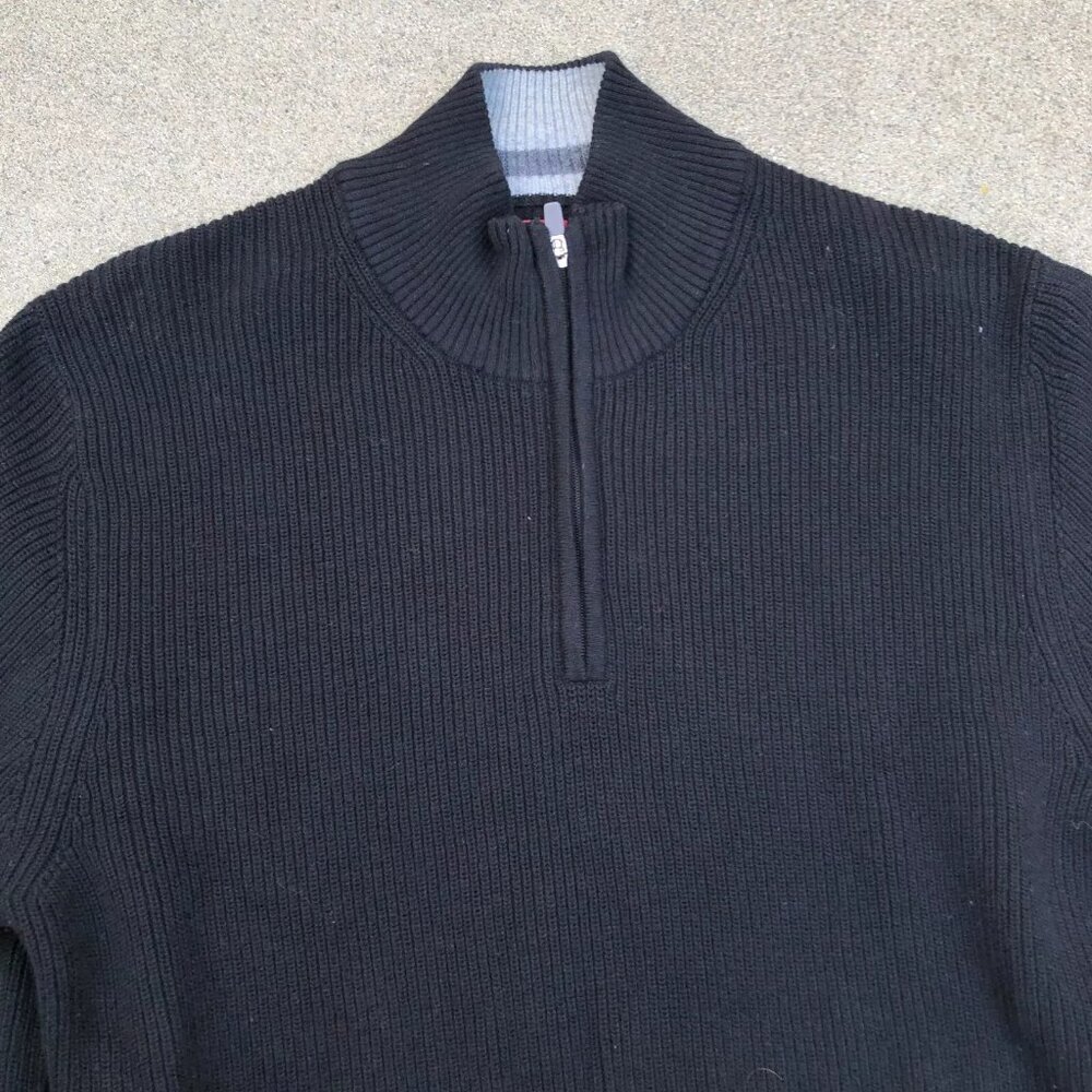 IZOD Ribbed Knit 1/4 Zip Sweater Men's MEDIUM Black Pullover Sweatshirt​​​ - Picture 5 of 7